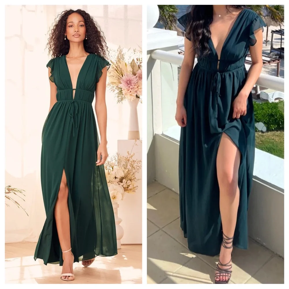 Lulus I'm All Yours Emerald Green Ruffled Maxi Dress - Picture 1 of 14